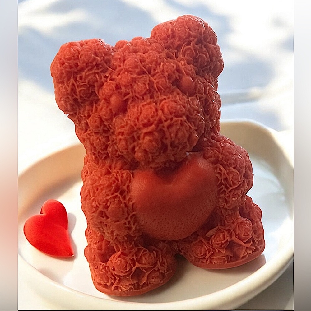 Rose petals scent handmade 3D rose bear soap 3x2 inch 4oz oatmeal milk